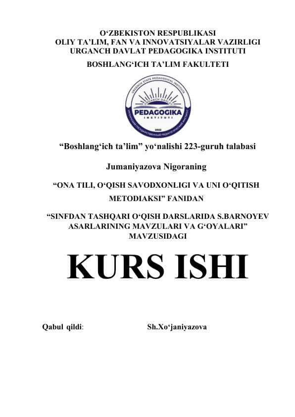 Sinfdan tashqari o‘qish darslarida S.Barnoyev asarlarining mavzulari va g‘oyalari