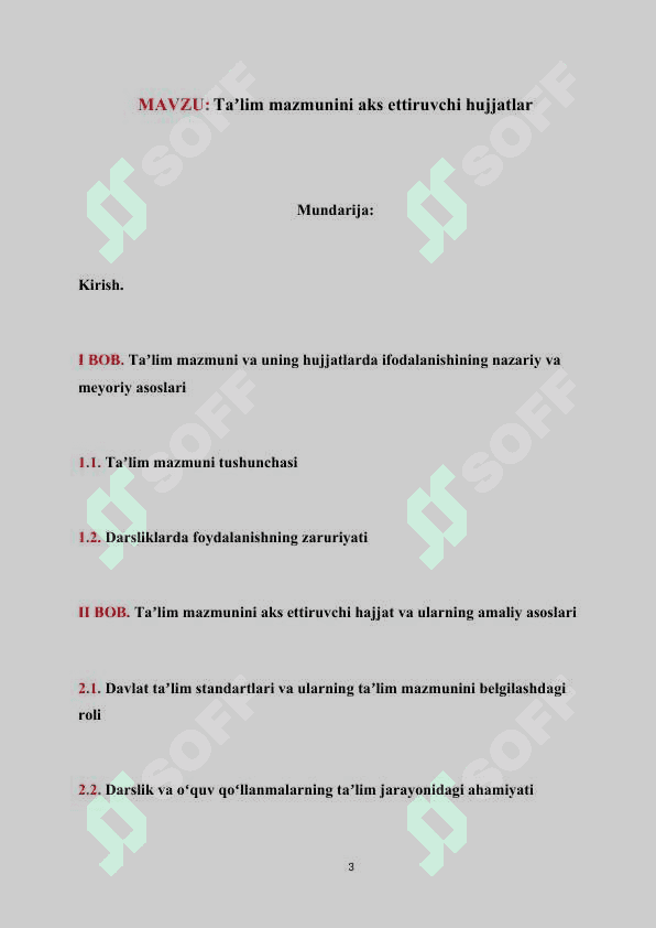 Ta`lim mazmunini aks ettiruvchi hujjatlar (KURS ISHI) 3