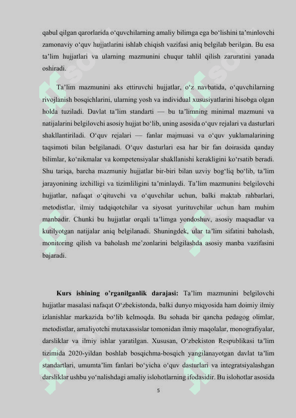 Ta`lim mazmunini aks ettiruvchi hujjatlar (KURS ISHI) 5