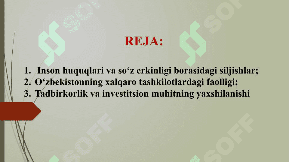 Yangi Oʻzbekiston ijtimoiy-siyosiy, iqtisodiy va madaniy hayotida roʻy berayotgan oʻzgarishlarning xalqaro reyting va indekslarda aks etishi (TAQDIMOT) 2
