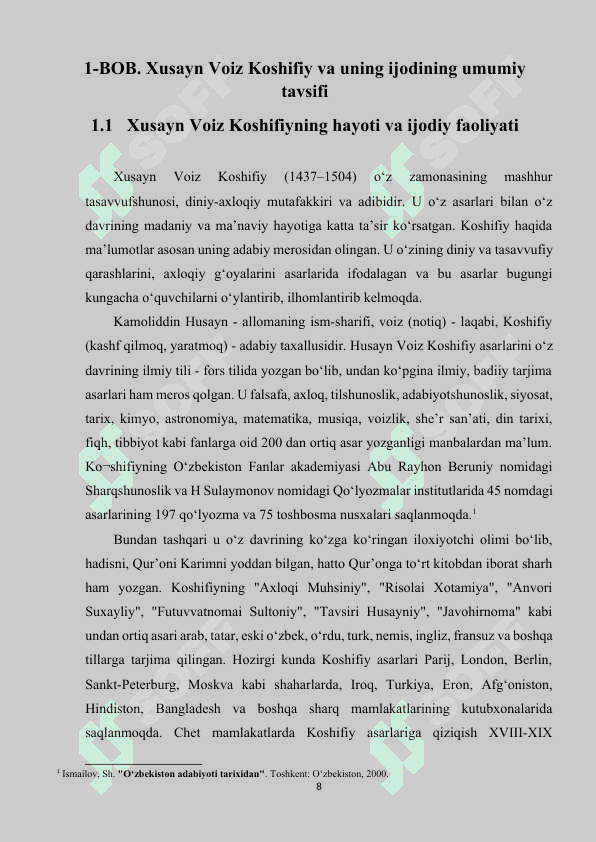 Xusayn Voiz Koshifiy asarlarida shaxs dunyoqarashi va ijtimoiylashish masalalarini yoritishi  (KURS ISHI) 8