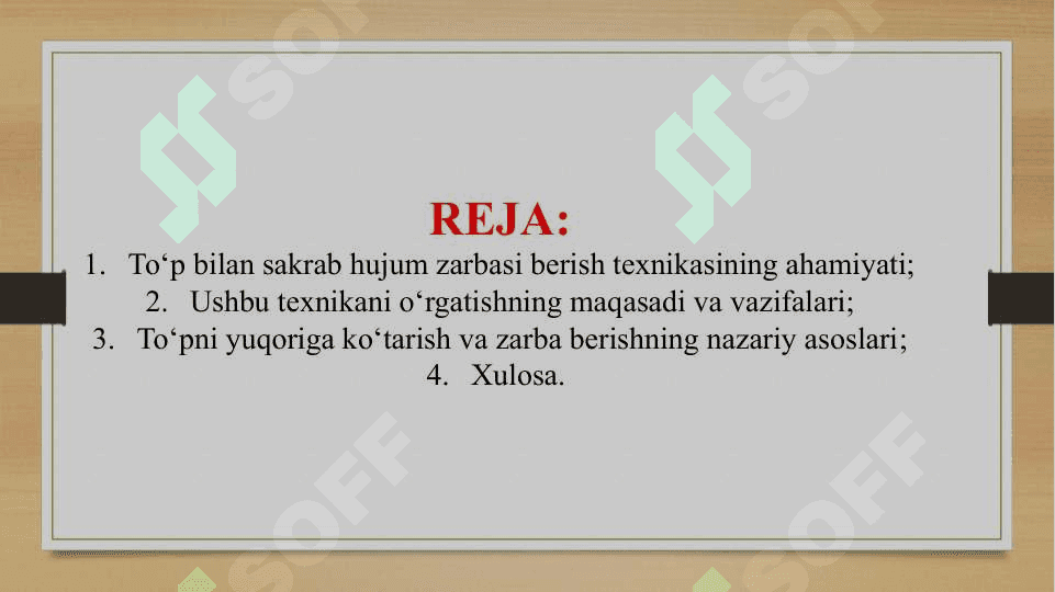 To'p bilan sakrab xujum zarbasi berish texnikasiga o'rgatish (TAQDIMOT) 2