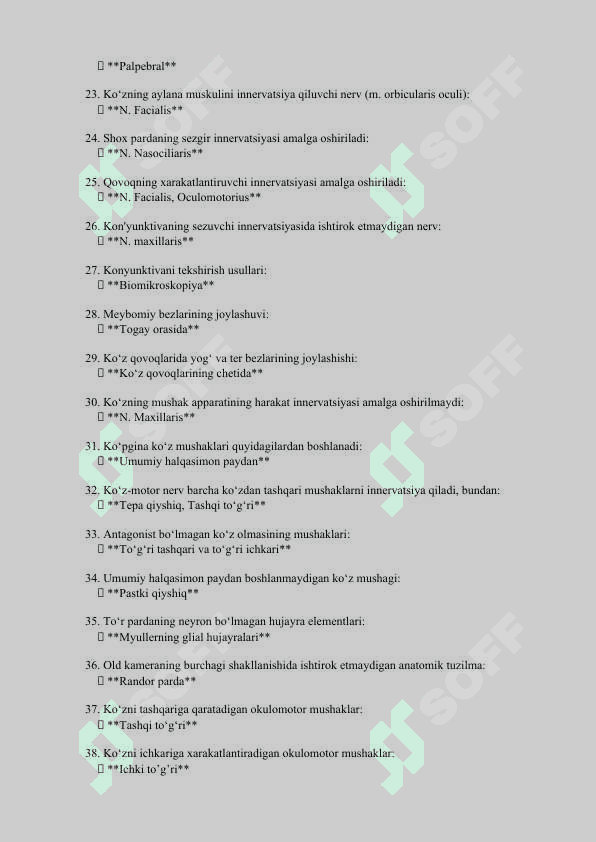 Argos savollar oftalmologiya mutaxasisligi buyicha shakllantirilgan argos test savollari 2