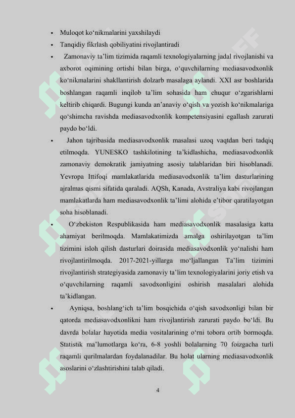 O‘QISH SAVODXONLIGI DARSLARIDAGI MEDIASAVODXONLIKNI  TAKOMILLASHTIRISH  YO‘LLARI (1-2-SINFLAR  MISOLIDA) 4