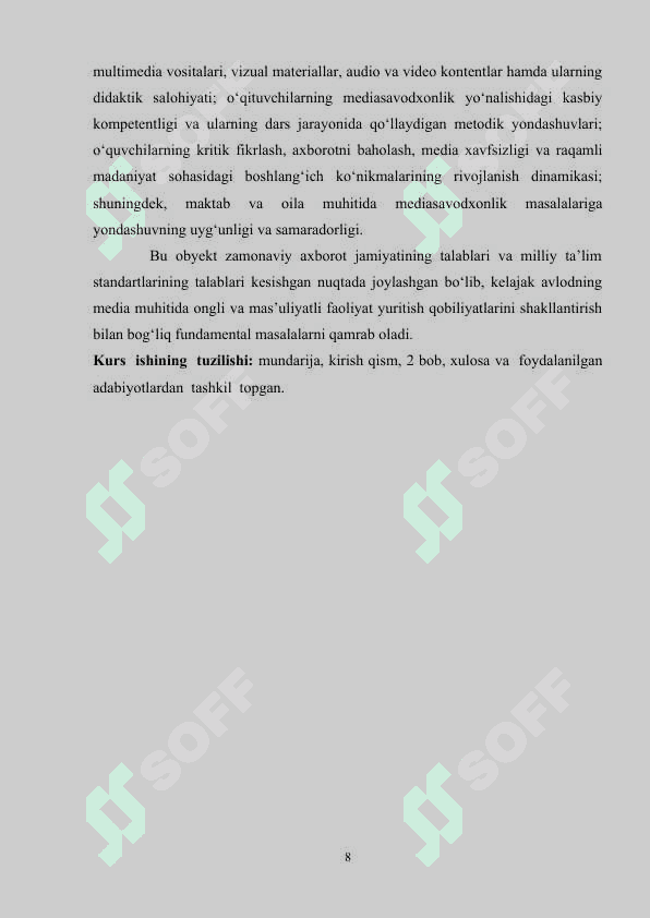 O‘QISH SAVODXONLIGI DARSLARIDAGI MEDIASAVODXONLIKNI  TAKOMILLASHTIRISH  YO‘LLARI (1-2-SINFLAR  MISOLIDA) 8
