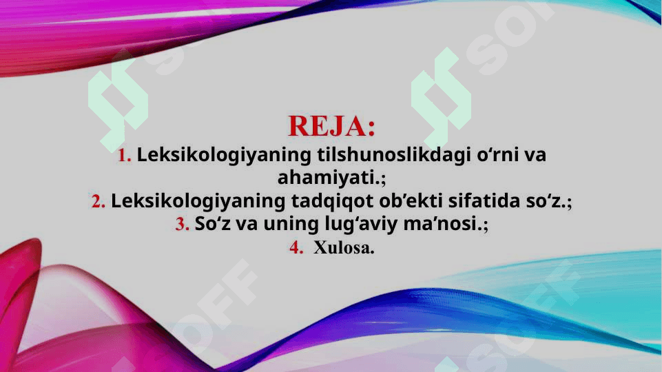 Leksikologiya, uning ob`ekti, turlari, vazifalari (TAQDIMOT) 2