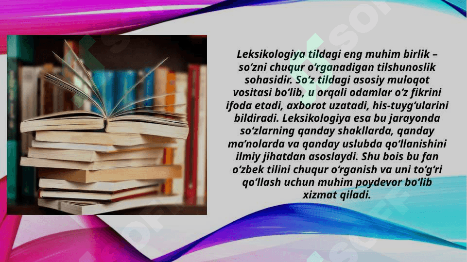 Leksikologiya, uning ob`ekti, turlari, vazifalari (TAQDIMOT) 6