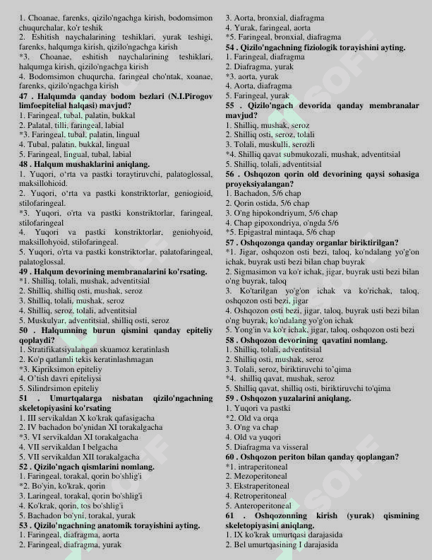 anatomiya yakuniy test 4