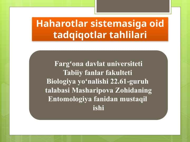 Haharotlar sistemasiga oid tadqiqotlar tahlilari