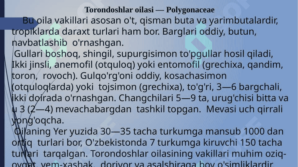 Torondoshlar (Polygonaceae) Oilasi 3