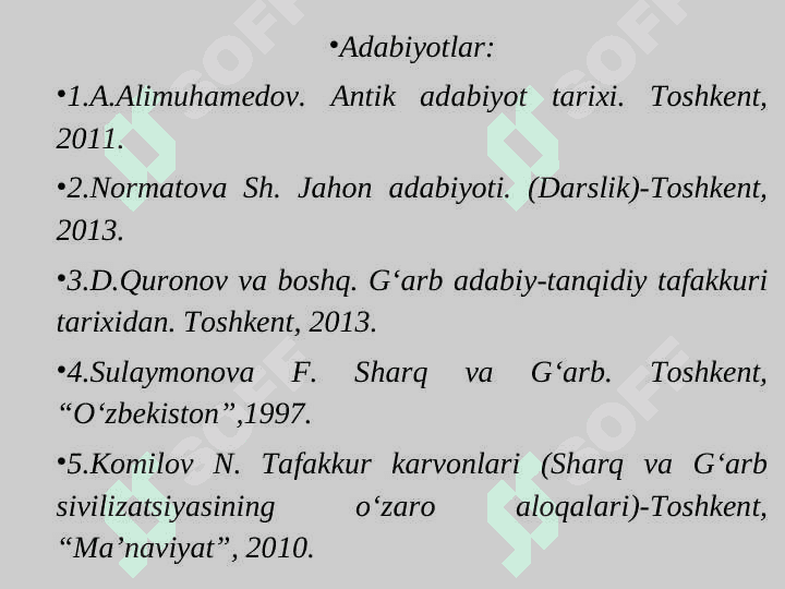 JAHON ADABIYOTIDA SHARQ VA GA`RB UYG‘ONISH  ADABIYOTI MASALASI. ITALIYADA UYG‘ONISH DAVRI 2