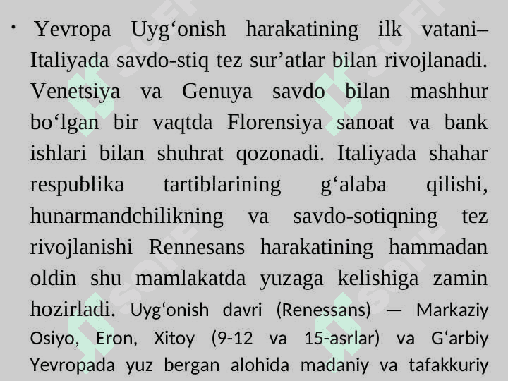 JAHON ADABIYOTIDA SHARQ VA GA`RB UYG‘ONISH  ADABIYOTI MASALASI. ITALIYADA UYG‘ONISH DAVRI 3