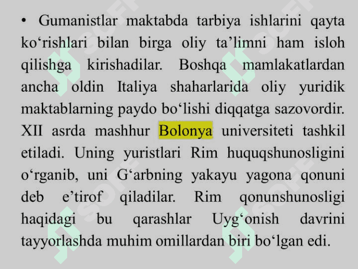 JAHON ADABIYOTIDA SHARQ VA GA`RB UYG‘ONISH  ADABIYOTI MASALASI. ITALIYADA UYG‘ONISH DAVRI 5