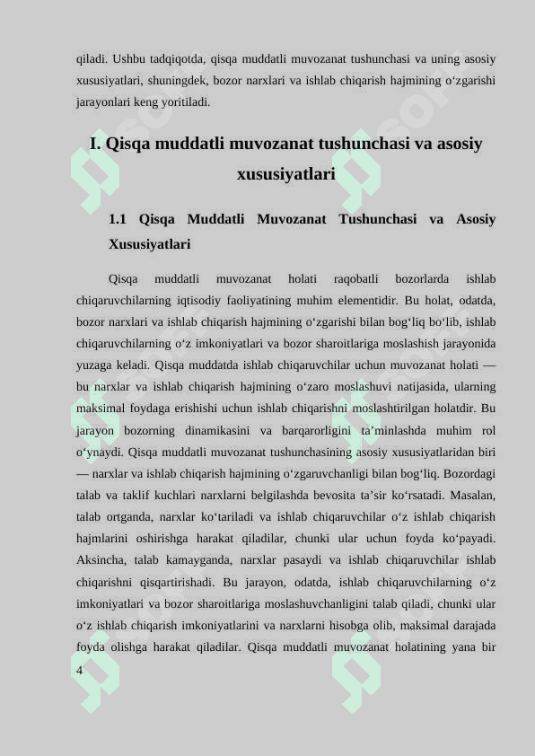 RAQOBATLASHGAN BOZORDA, QISQA MUDDATLI ORALIQDA ISHLAB CHIQARUVCHINING MUVOZANAT HOLATI 4