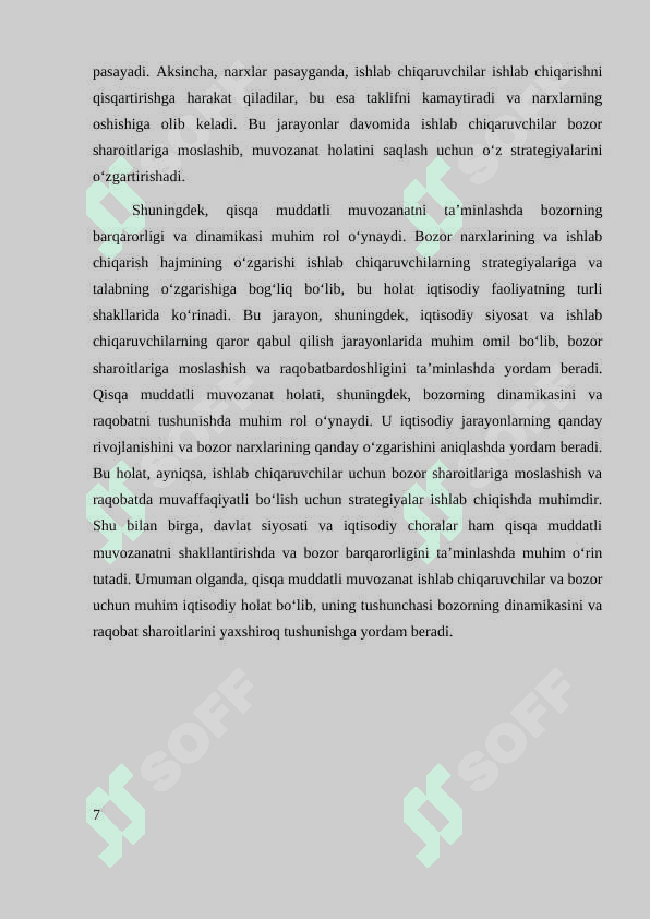 RAQOBATLASHGAN BOZORDA, QISQA MUDDATLI ORALIQDA ISHLAB CHIQARUVCHINING MUVOZANAT HOLATI 7