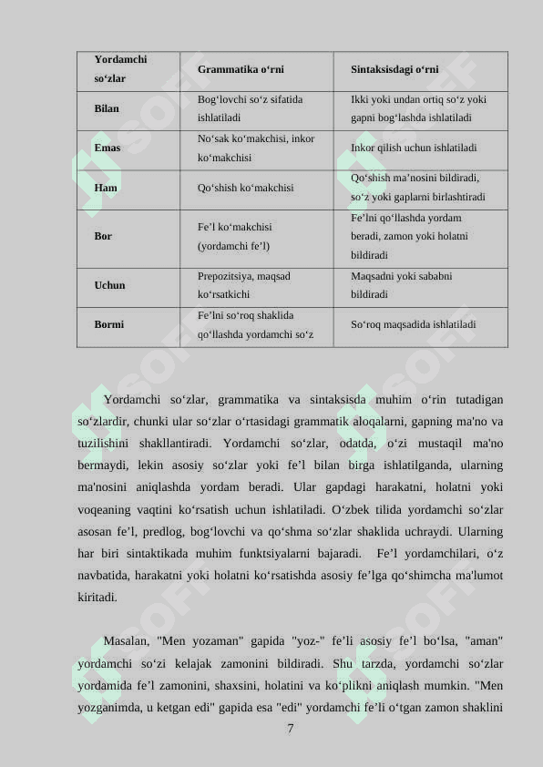 O’ZBEK TILIDA YORDAMCHI VA ALOHIDA OLINGAN SO’ZLAR 7