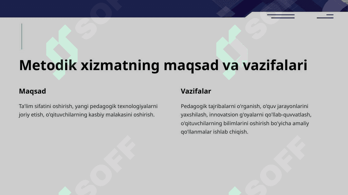 Uzluksiz metodik xizmat va metodbirlashmalar faoliyatini tashkil etish va boshqarish 3