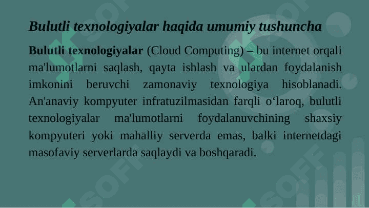 Bulutli hisoblashlar va ularning asosiy tushunchalar. Bulutli saqlash modellari. 3