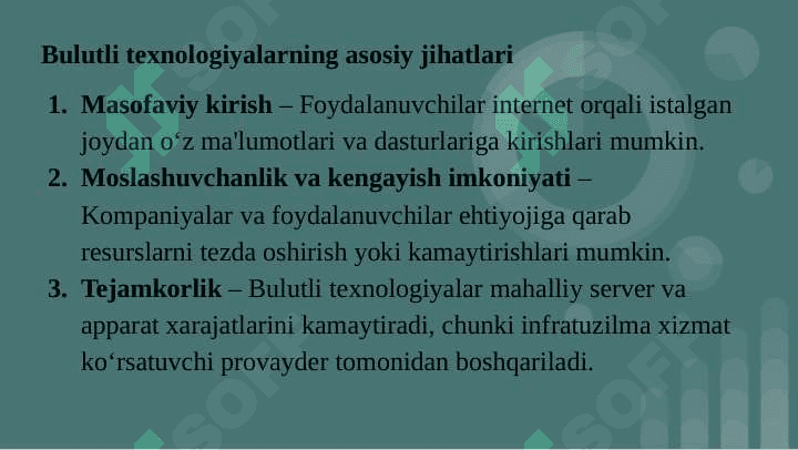 Bulutli hisoblashlar va ularning asosiy tushunchalar. Bulutli saqlash modellari. 4