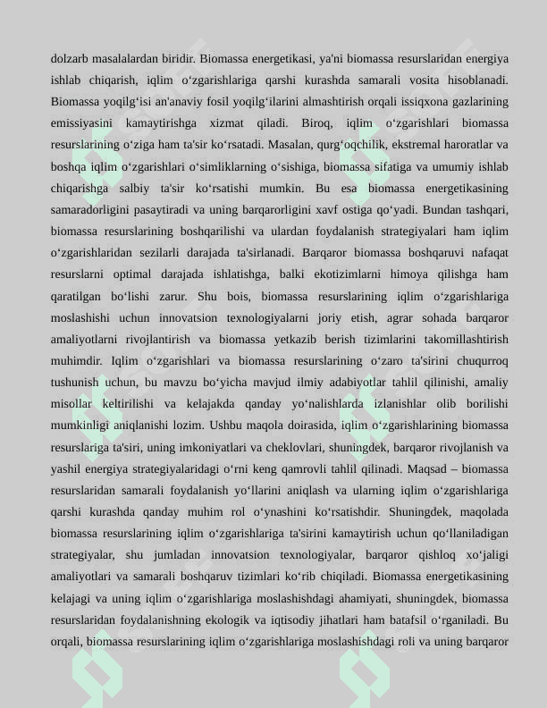 IQLIM O'ZGARISHLARI VA BIOMASSA RESURSLARIGA TA'SIRI 2