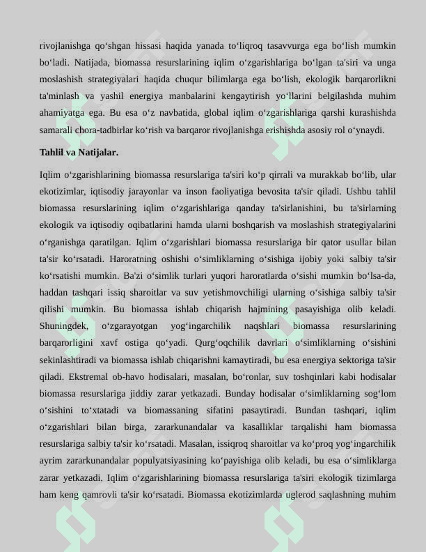 IQLIM O'ZGARISHLARI VA BIOMASSA RESURSLARIGA TA'SIRI 3