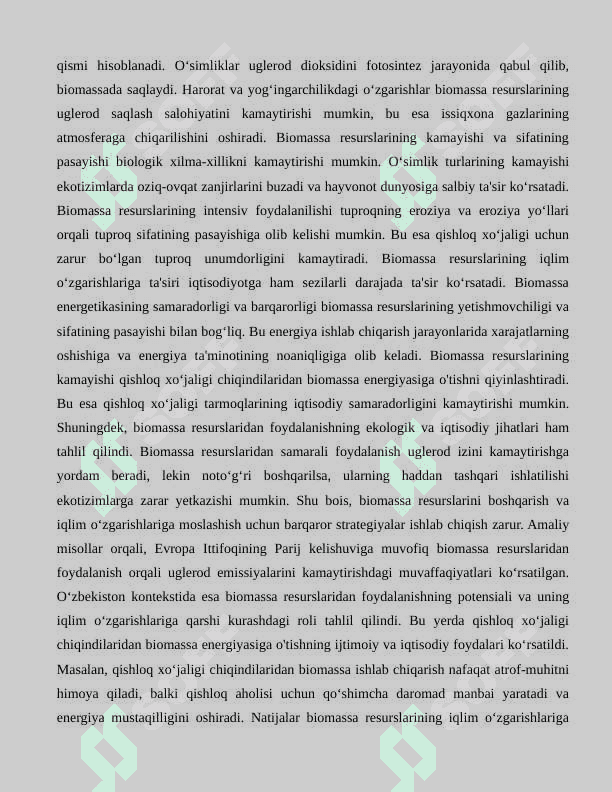 IQLIM O'ZGARISHLARI VA BIOMASSA RESURSLARIGA TA'SIRI 4