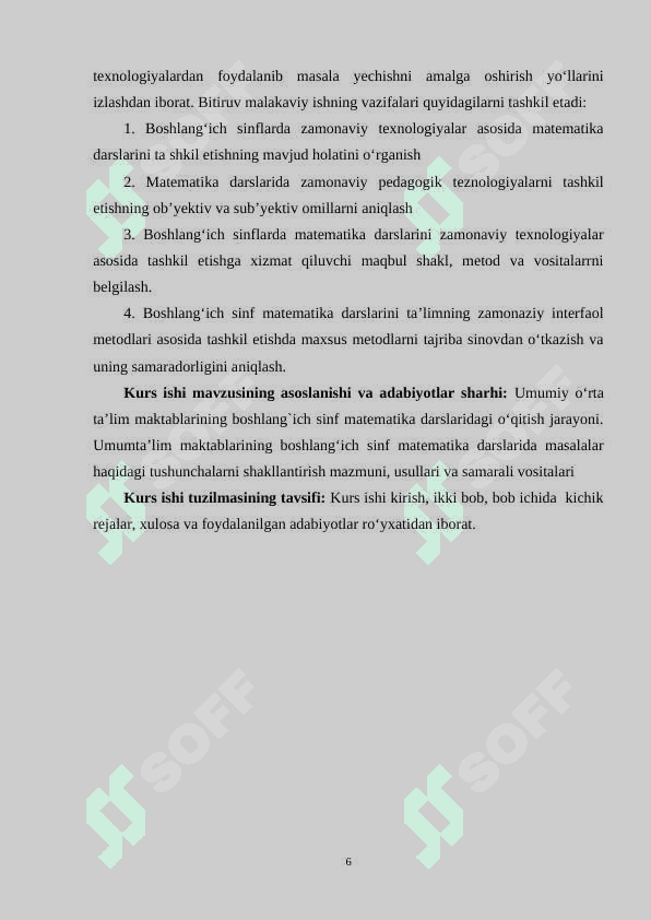 Boshlang`ich sinflarda matematikadan arifmetik amallarni o`rgatish metodikasi 6