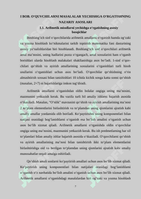 Boshlang`ich sinflarda matematikadan arifmetik amallarni o`rgatish metodikasi 7
