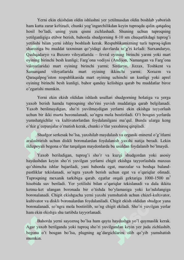 YERGA EKIN EKISHDAN OLDIN VA KEYIN ISHLOV BERISH. QISHLOQ XO’JALIK EKINLARINI EKISH USULLARI 5