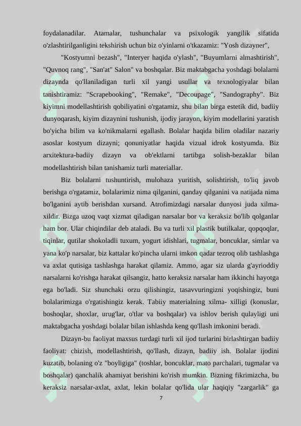 MAKTABGACHA TA’LIM TASHKILOTLARIDA BOLALARNING DIZAYN FAOLIYATI 7