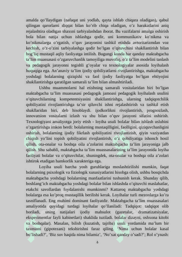 Maktabgacha talim tashkilotlarida loyihalashtirish faoliyatining texnologiyalari. 6