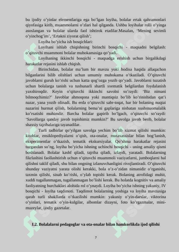 Maktabgacha talim tashkilotlarida loyihalashtirish faoliyatining texnologiyalari. 7