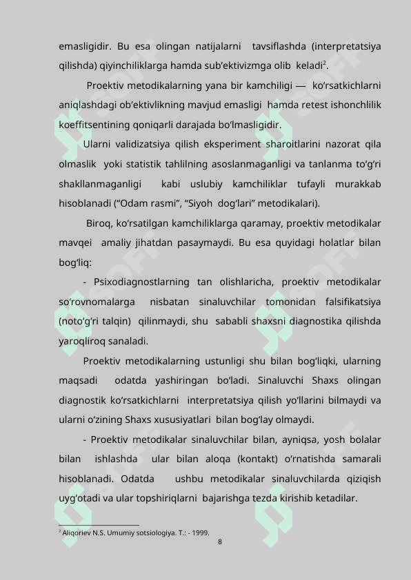 SHAXS PSIXODIOGNOSTIKASIDA PROEKTIV METODLARNING QO’LLANILISHI. SHAXS XUSUSIYATLARINI O’RGANISH METODIKASI 7