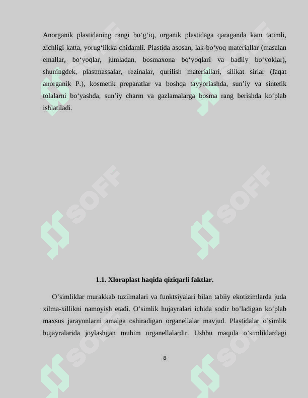 Plastida pigmentlari va ularning fotasintezdagi roʻli 8