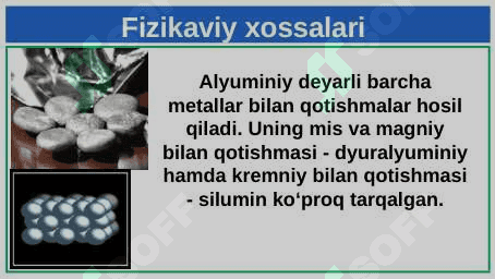 Alyuminiy xossalari. Laboratoriya ishi Alyuminiyning kislota va asos eritmalari bilan o‘zaro ta’siri 8
