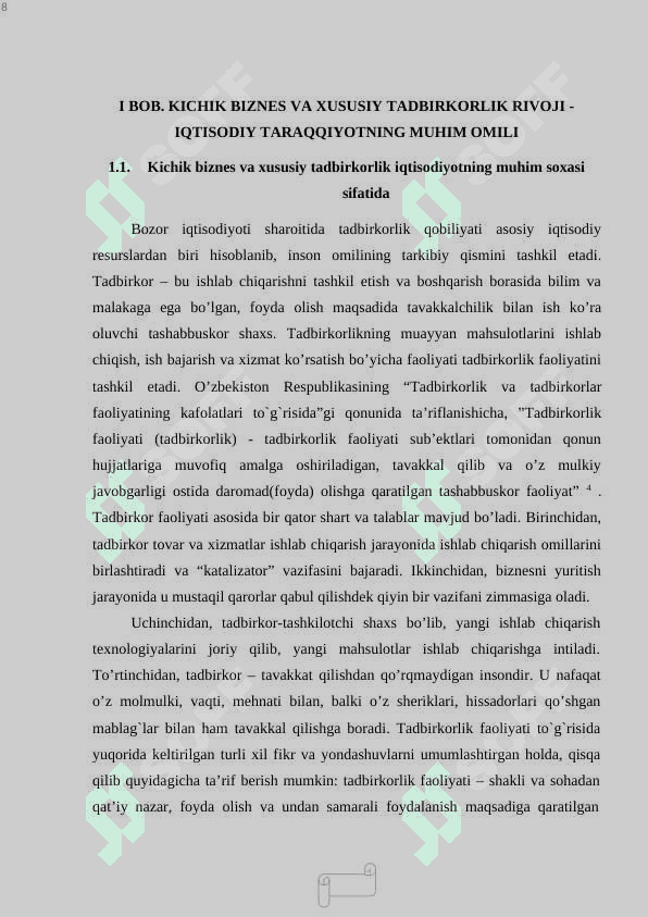 Kichik va o'rta biznesni iqtisodiy-iqtisodiy erkinlikni ta'minlovchi omili sifatida 8