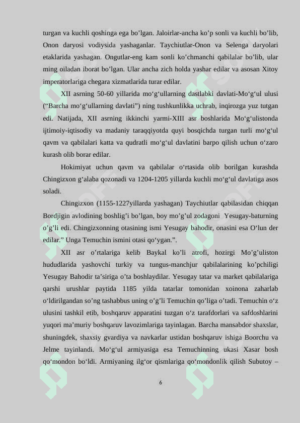 Chingiziylar davlatining tashkil topishi va Oʻrta Osiyoni bosib olishi 6