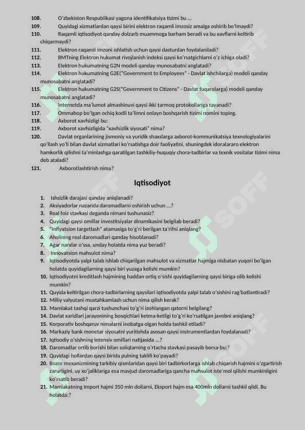 Test. Argos. Uz platformasidagi savollar 4