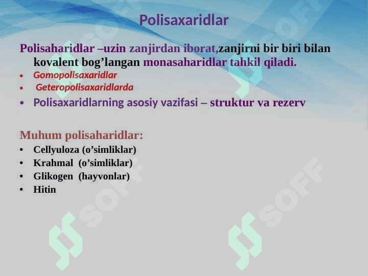 Karbonsuvlar Karbonsuvlar hazmlanishi 6
