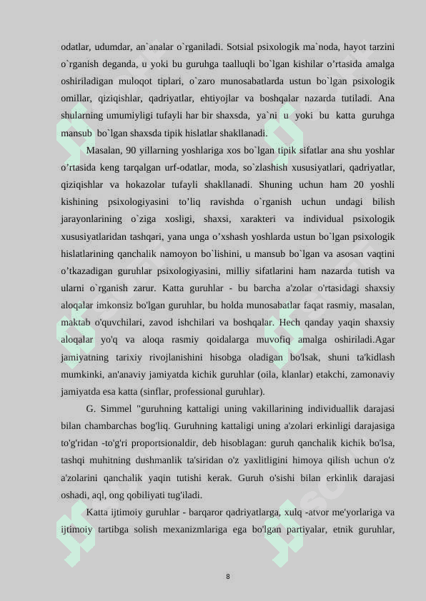 Sotsial psixologiyada katta guruhlarning o‘rganilishi 8