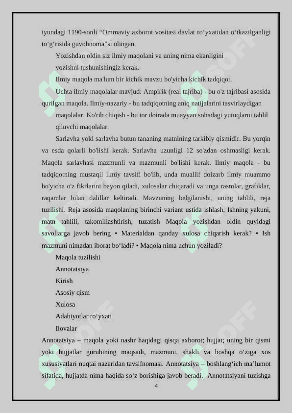 Ilmiy maqolani rasmiylashtirishga qo‘yiladigan talablar 4