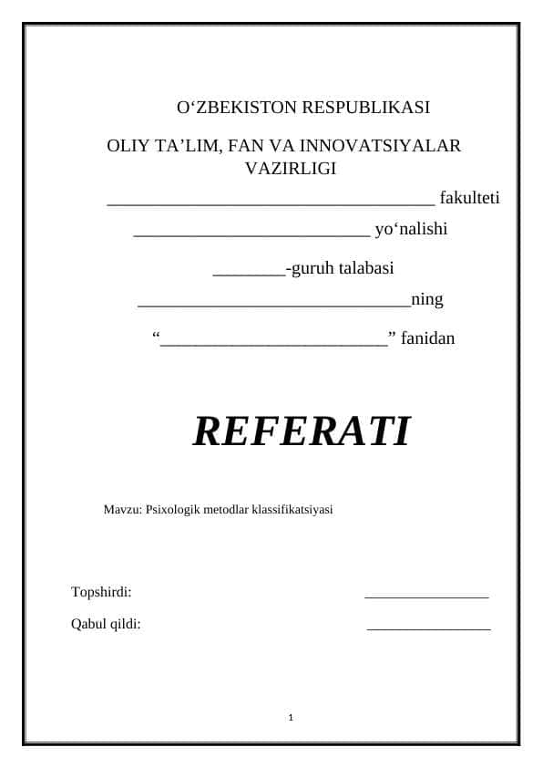 Psixologik metodlar klassifikatsiyasi 1