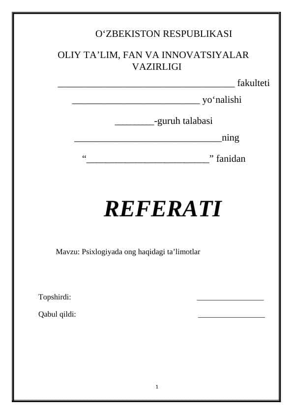 Psixlogiyada ong haqidagi ta’limotlar 1