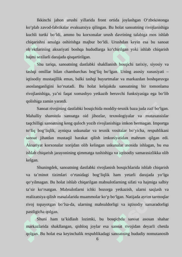 Respublika sanoati taraqqiyotining bir tomonlama rivojlanishining tarixiy asoslari 6