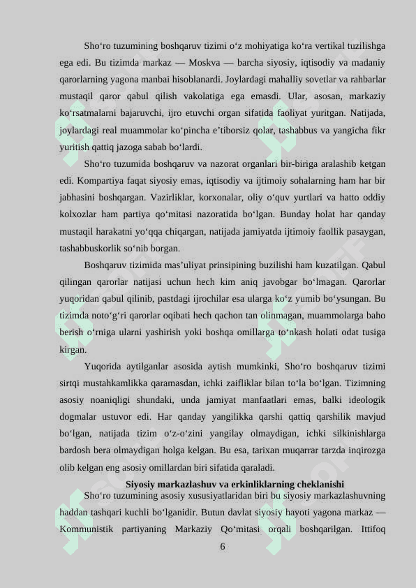 Sho‘ro tuzumining inqirozi muqarrarligi – Mustaqillik sari yo‘l 6