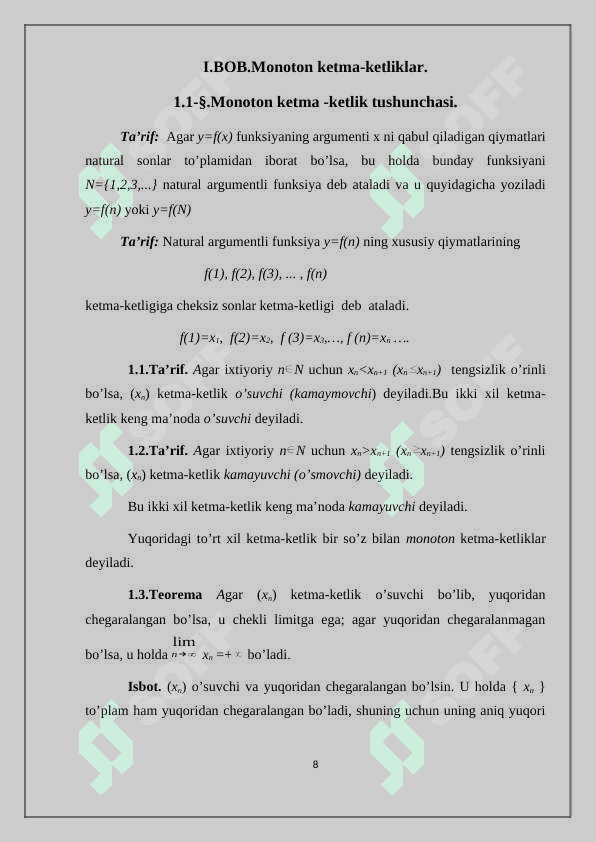 Monoton ketma-ketliklar. 8