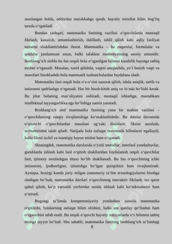 ARIFMETIK AMALLARNI O‘RGATISHDA ZAMONAVIY TA’LIM TEXNOLOGIYALARIDAN FOYDALANISH METODIKASI 8