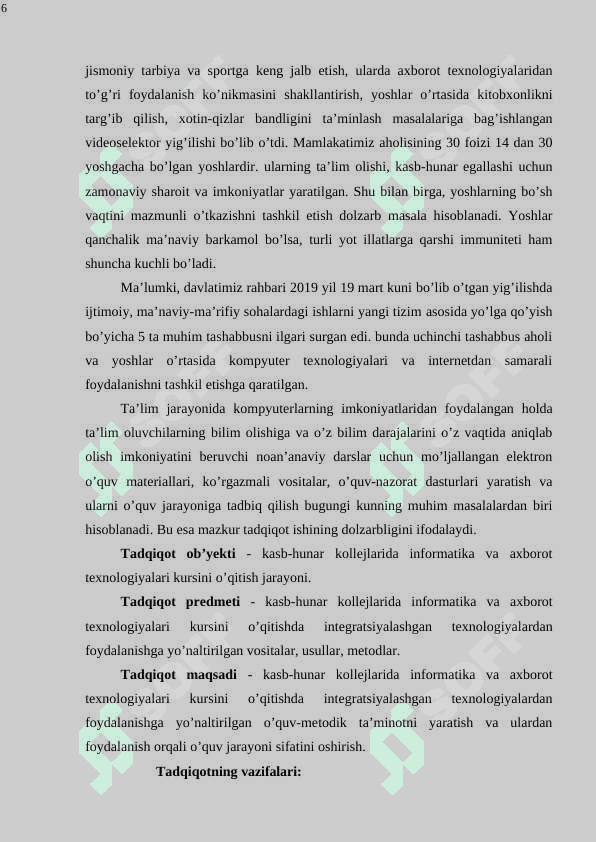 KASB-HUNAR KOLLEJLARIDA INFORMATIKA VA AXBOROT TEXNOLOGIYALARI KURSINI O‘QITISHDA INTEGRATSIYALASHGAN TEXNOLOGIYALARDAN FOYDALANISH METODIKASI 6