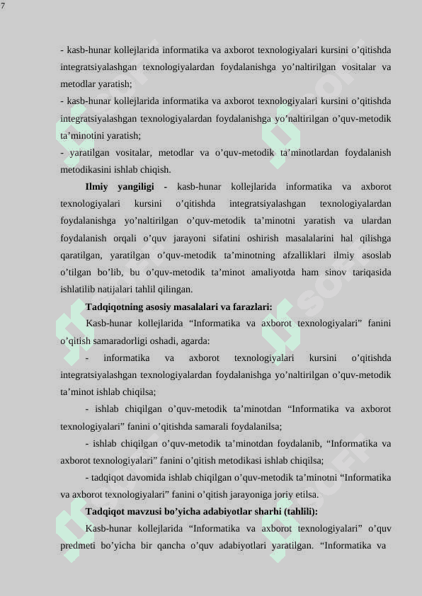 KASB-HUNAR KOLLEJLARIDA INFORMATIKA VA AXBOROT TEXNOLOGIYALARI KURSINI O‘QITISHDA INTEGRATSIYALASHGAN TEXNOLOGIYALARDAN FOYDALANISH METODIKASI 7