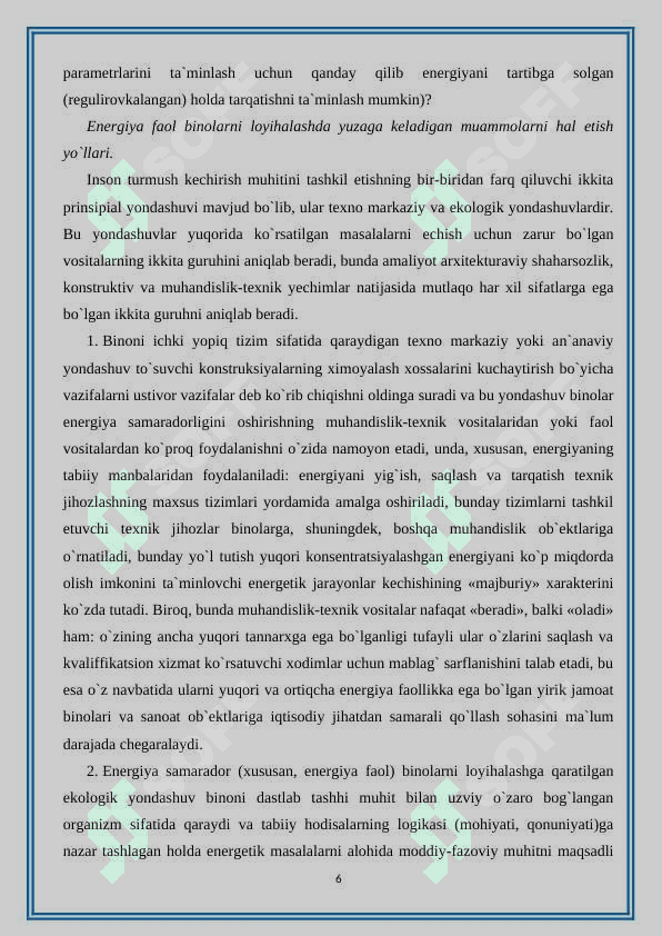 Qurilish ob`ektlarining energetik samaradorligini oshirish usullari 6